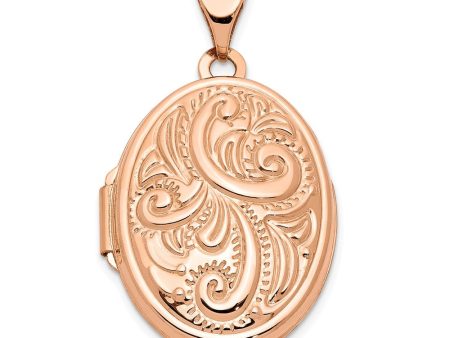 14k Rose Gold 21mm Domed Scroll Oval Locket Fashion