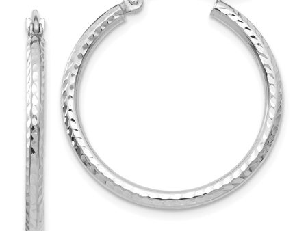 2mm, 14k White Gold Diamond-cut Hoops, 25mm (1 Inch) Online