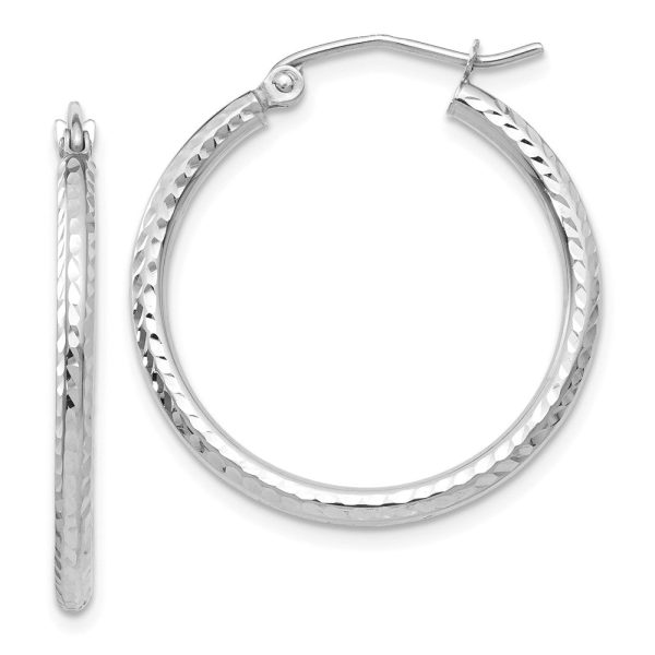 2mm, 14k White Gold Diamond-cut Hoops, 25mm (1 Inch) Online