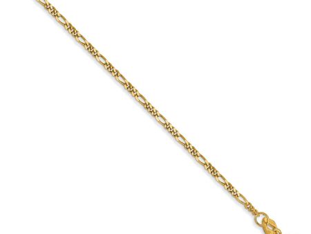 1.25mm, 14k Yellow Gold, Flat Figaro Chain Bracelet, 7 Inch For Sale