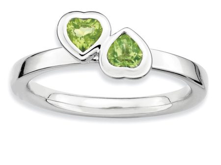 Sterling Silver Stackable Double Heart Peridot Ring Sale