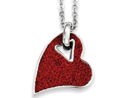 Stainless Steel and Red Crystal Heart Necklace - 20 Inch Online now