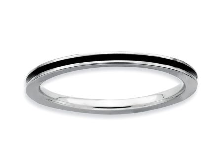 1.5mm Sterling Silver Stackable Black Enameled Band For Sale