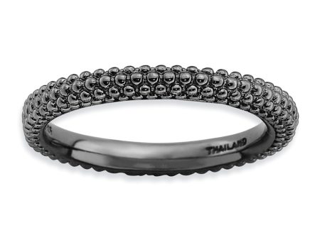 Stackable Black Ruthenium Plated Silver Domed Milgrain Band Online now