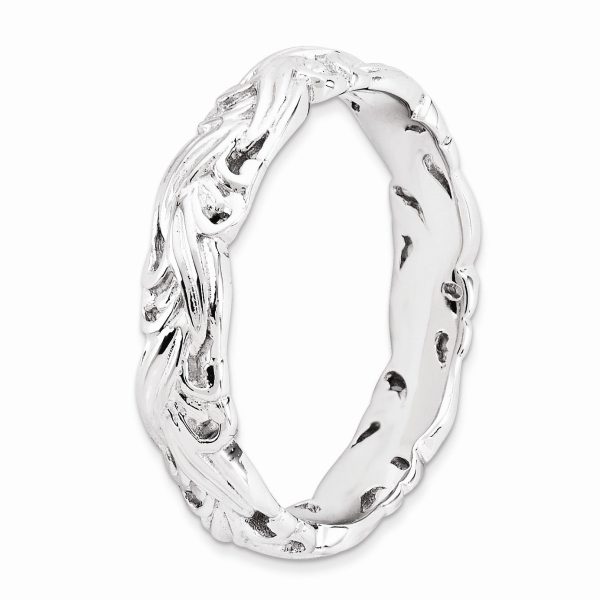 Rhodium Plated Sterling Silver Stackable Ornate Floral 4.5mm Band Hot on Sale