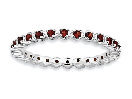 2.25mm Sterling Silver and Garnet Prong Set Stackable Band Hot on Sale