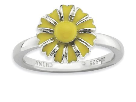 2.25mm Sterling Silver Stackable Enameled Daisy Ring For Discount