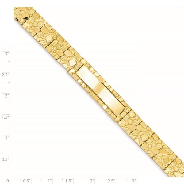 Men s 14k Yellow Gold 12mm Nugget I.D. Bracelet - 8 Inch Discount