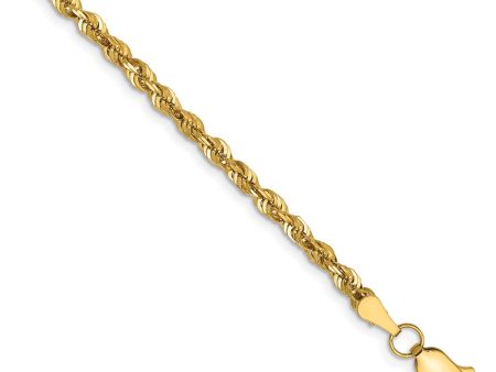 2.75mm, 14k Yellow Gold Light Diamond Cut Rope Chain Anklet Discount