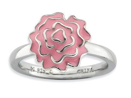 2.25mm Sterling Silver Stackable Enameled Carnation Ring on Sale