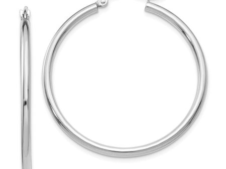 2mm x 35mm 14k White Gold Classic Round Hoop Earrings Discount