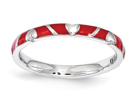 2.5mm Sterling Silver Stackable Expressions Red Enamel Heart Band Discount