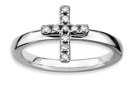 Sterling Silver Stackable 1 10 Ctw HI I3 Diamond 10mm Cross Ring Hot on Sale