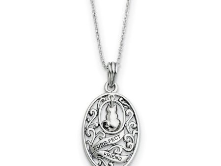 Rhodium Plated Sterling Silver Animal Friends, Oval Cat Necklace For Sale