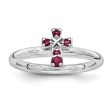 Rhodium Plated Sterling Silver Stackable Created Ruby 9mm Cross Ring Online Hot Sale