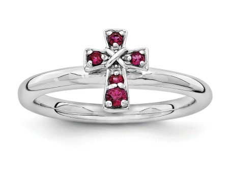 Rhodium Plated Sterling Silver Stackable Created Ruby 9mm Cross Ring Online Hot Sale