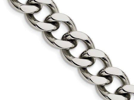 Men s 13.75mm Stainless Steel Heavy Flat Curb Chain Necklace Discount