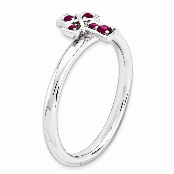 Rhodium Plated Sterling Silver Stackable Created Ruby 9mm Cross Ring Online Hot Sale