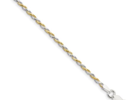 1.8mm Sterling Silver & 10k Yellow Gold Plated D C Rope Chain Necklace Fashion