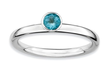 Stackable High Profile 4mm Blue Topaz Silver Ring Online Hot Sale