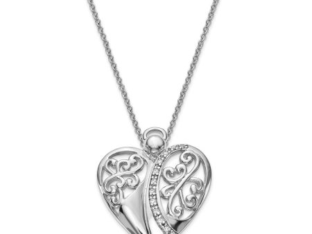 Rhodium Plated Sterling Silver & CZ Angel of Love Necklace, 18 Inch Online Hot Sale