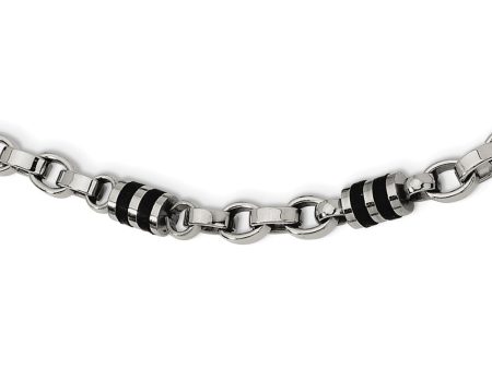 Mens Stainless Steel, Rubber Accent Barrel Link Chain Necklace, 22 In Online Hot Sale