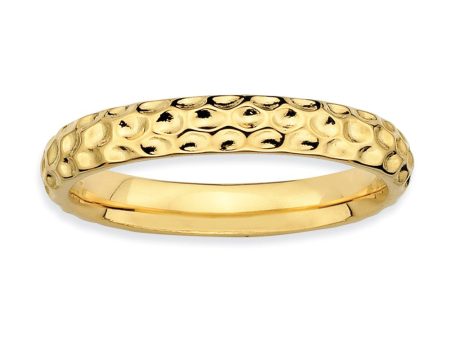 3.25mm Stackable Hammered 14K Yellow Gold Plated Silver Band For Cheap