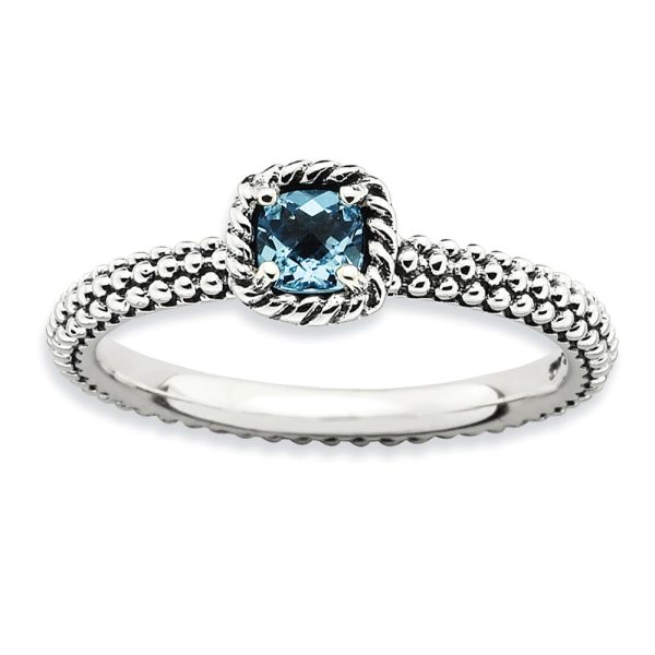 Antiqued Sterling Silver Stackable Blue Topaz Ring Online Sale