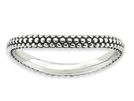 2.25mm Stackable Antiqued Sterling Silver Milgrain Curved Band Fashion