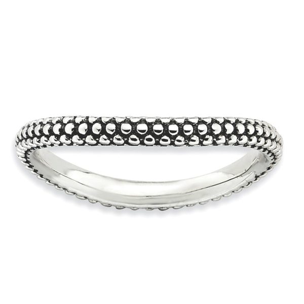 2.25mm Stackable Antiqued Sterling Silver Milgrain Curved Band Fashion