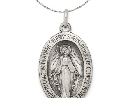 Antiqued Sterling Silver Oval Miraculous Medal Necklace Online Sale