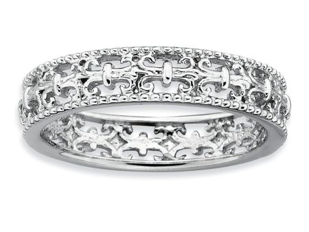 Sterling Silver Stackable Fleur de Lis 4.5mm Band Discount